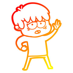 warm gradient line drawing cartoon exhausted boy