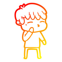 warm gradient line drawing cartoon curious boy