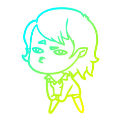 cold gradient line drawing cartoon vampire girl