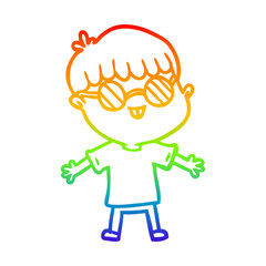 Obraz premium rainbow gradient line drawing cartoon boy wearing spectacles