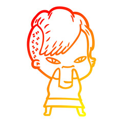 warm gradient line drawing cute cartoon girl with hipster haircut