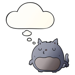 cartoon cat and thought bubble in smooth gradient style