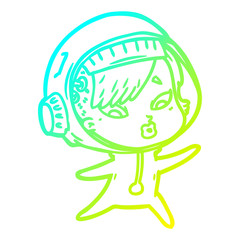 cold gradient line drawing cartoon astronaut woman