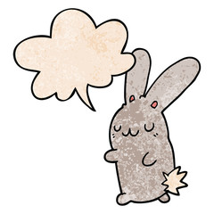 cute cartoon rabbit and speech bubble in retro texture style