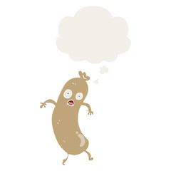 cartoon sausage and thought bubble in retro style