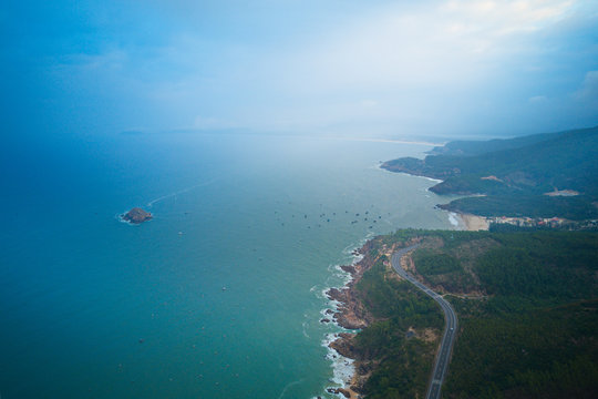Aerial image of Eo Gio (Wind Straight), a very famous tourist site in Central Vietnam