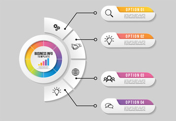 Vector Infographic Design Template with 4 Options Steps and Marketing Icons. Business Data Visualization can be used for info graph, presentations, process, diagrams, annual reports, workflow layout