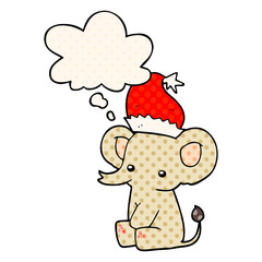 cute christmas elephant and thought bubble in comic book style