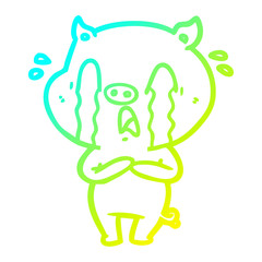 cold gradient line drawing crying pig cartoon