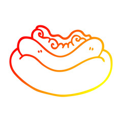 warm gradient line drawing cartoon hotdog in a bun