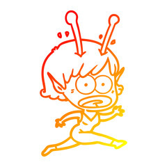 warm gradient line drawing cartoon shocked alien girl