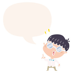 cartoon clever boy and idea and speech bubble in retro style