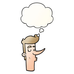 cartoon arrogant man and thought bubble in smooth gradient style