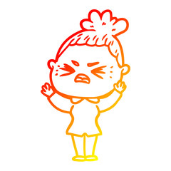 warm gradient line drawing cartoon angry woman
