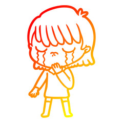 warm gradient line drawing cartoon woman crying