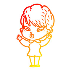 warm gradient line drawing cartoon woman
