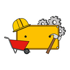 metal plate with wheelbarrow and tools