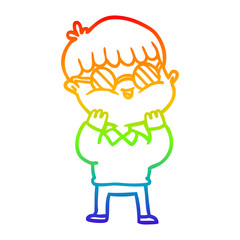 rainbow gradient line drawing cartoon boy wearing spectacles