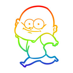 rainbow gradient line drawing cartoon bald man staring