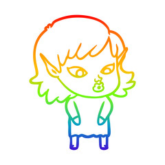 rainbow gradient line drawing pretty cartoon elf girl