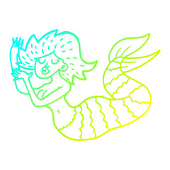 cold gradient line drawing cartoon woman mermaid
