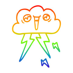 rainbow gradient line drawing cartoon of thunder cloud