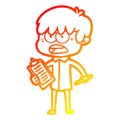warm gradient line drawing worried cartoon boy