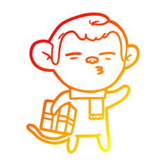 warm gradient line drawing cartoon suspicious monkey