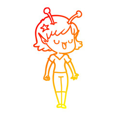 warm gradient line drawing happy alien girl cartoon