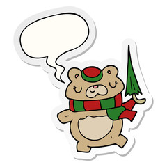 cartoon bear and umbrella and speech bubble sticker