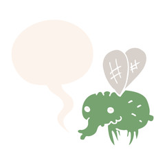 cartoon fly and speech bubble in retro style