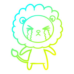 cold gradient line drawing cartoon crying lion