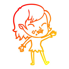 warm gradient line drawing cartoon vampire girl with blood on cheek
