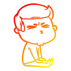 warm gradient line drawing cartoon man sweating