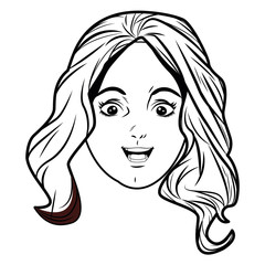 young girl face avatar cartoon in black and white pop art