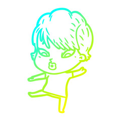 cold gradient line drawing cartoon woman
