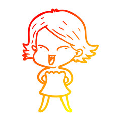 warm gradient line drawing happy cartoon girl