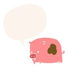 cartoon pig and speech bubble in retro style