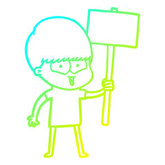 cold gradient line drawing cartoon happy boy