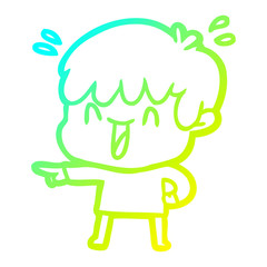 cold gradient line drawing cartoon laughing boy
