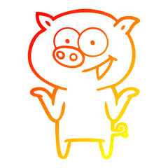 warm gradient line drawing cartoon pig with no worries