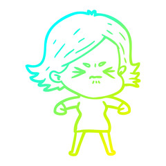 cold gradient line drawing cartoon angry girl