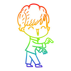 rainbow gradient line drawing cartoon laughing woman