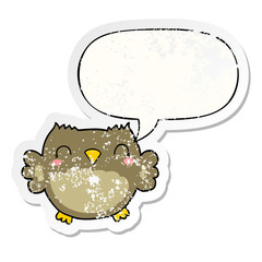 cute cartoon owl and speech bubble distressed sticker