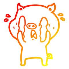 warm gradient line drawing crying pig cartoon