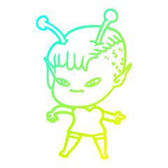 cold gradient line drawing cute cartoon alien girl