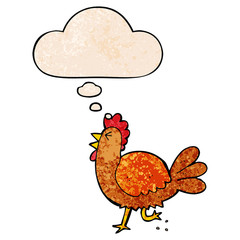 cartoon rooster and thought bubble in grunge texture pattern style
