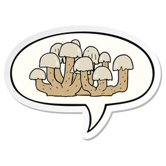 cartoon mushroom and speech bubble sticker
