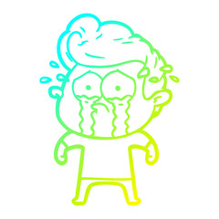 cold gradient line drawing cartoon crying man