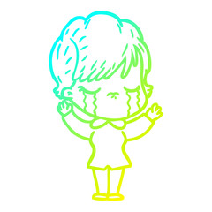 cold gradient line drawing cartoon woman crying